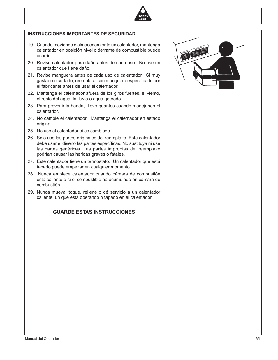 Guarde estas instrucciones, Manual del operador 65 | John Deere AC-350 User Manual | Page 65 / 84