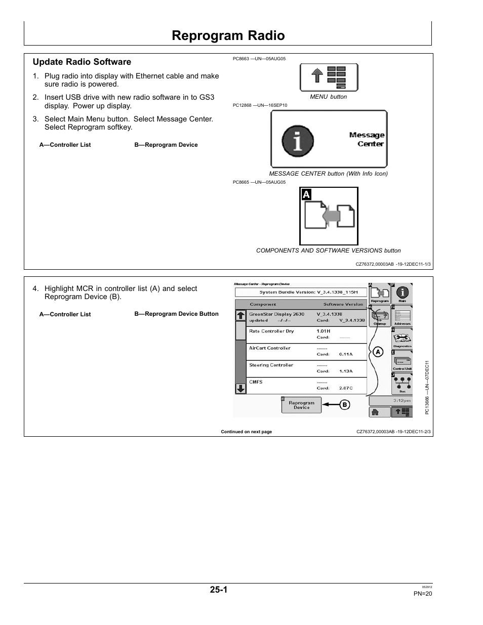 Reprogram radio, Update radio software, Section 25 | John Deere OMPFP12436 User Manual | Page 20 / 36