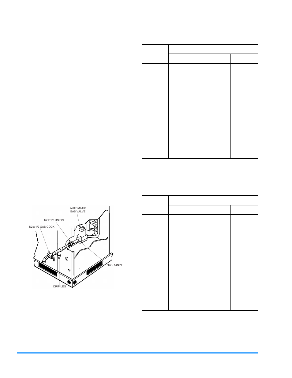 2h-heading2 - gas piping, 2h-heading2 - gas connection, Gas piping gas connection | External supply connection external, Shut-off, Natural gas pipe sizing chart, Propane (lp) gas pipe sizing chart | Johnson Controls 341426-BIM-A-0108 User Manual | Page 8 / 24