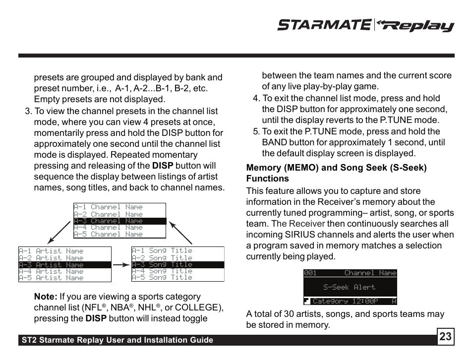 Sirius Satellite Radio STAREMATE REPLAY ST2 User Manual | Page 23 / 60