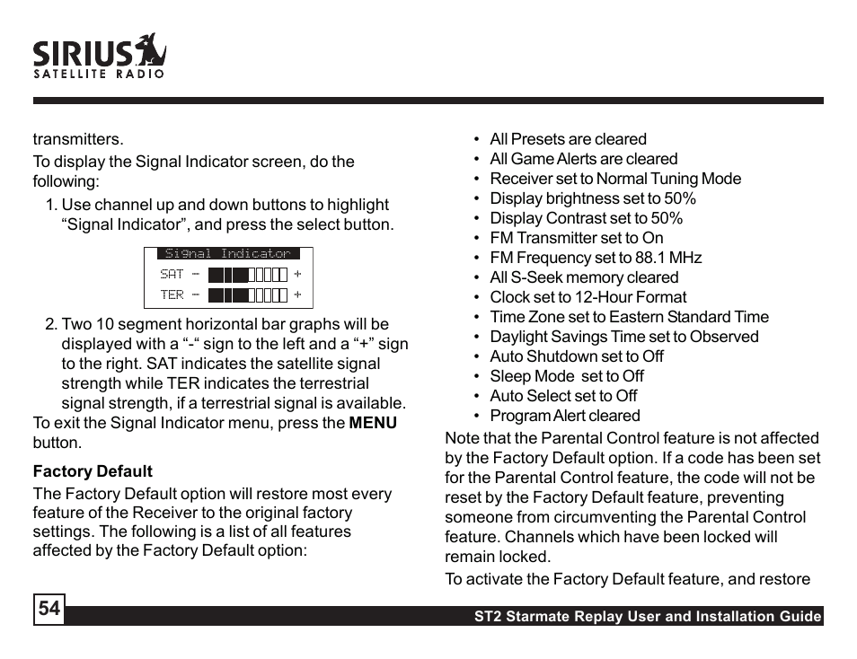 Sirius Satellite Radio STAREMATE REPLAY ST2 User Manual | Page 54 / 60