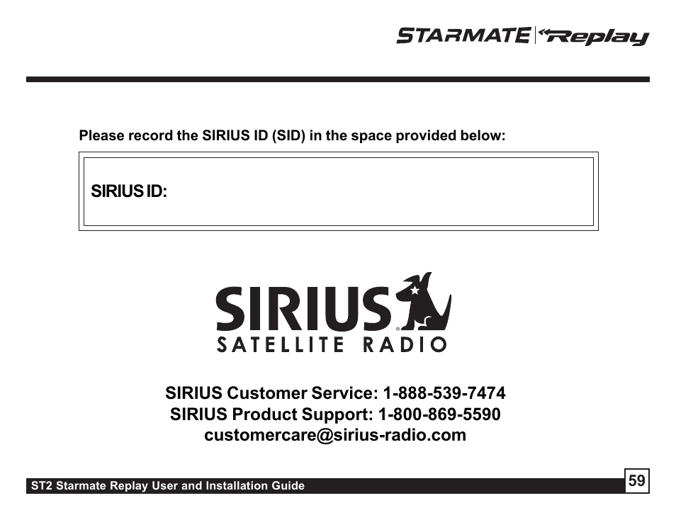 Sirius Satellite Radio STAREMATE REPLAY ST2 User Manual | Page 59 / 60