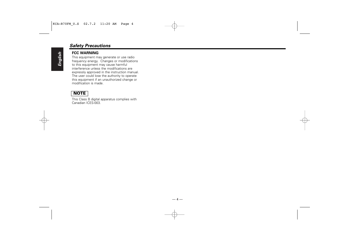 Sirius Satellite Radio KCA-R70FM User Manual | Page 4 / 25