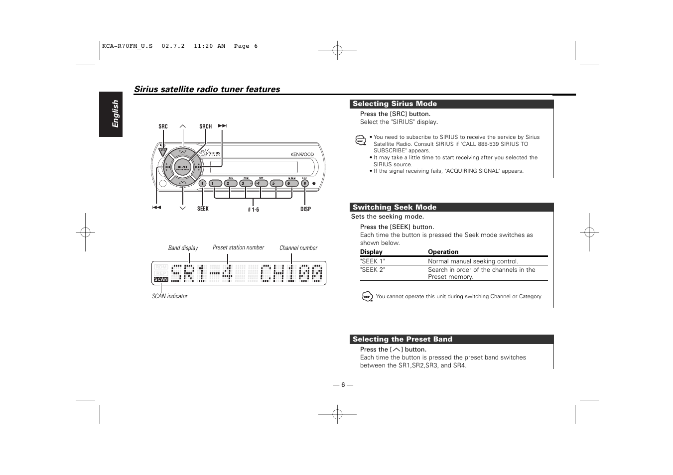 Sirius Satellite Radio KCA-R70FM User Manual | Page 6 / 25