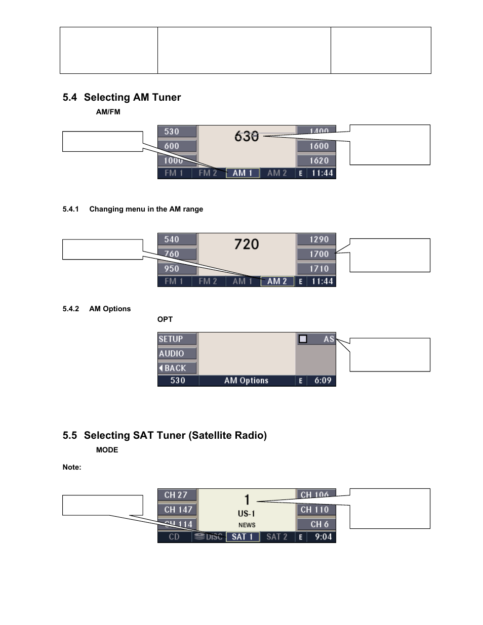 4 selecting am tuner, 5 selecting sat tuner (satellite radio) | Sirius Satellite Radio Chrysler Radio Navigation System RB4 User Manual | Page 28 / 86