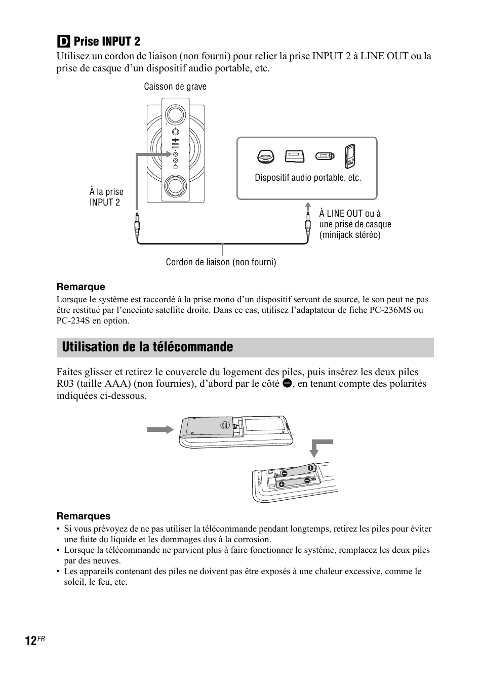 Utilisation de la télécommande, D prise input 2 | Sony SRS-DB500 User Manual | Page 50 / 60