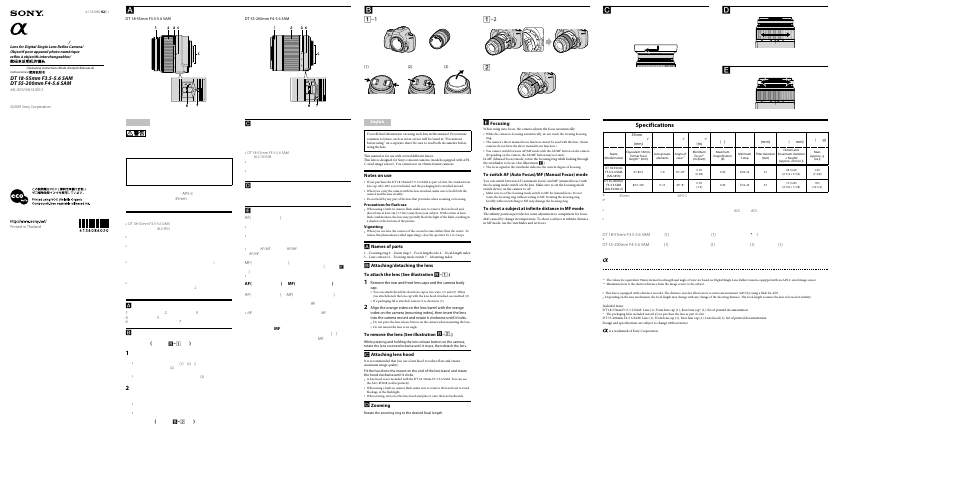 Sony SAL-1855 User Manual | 2 pages