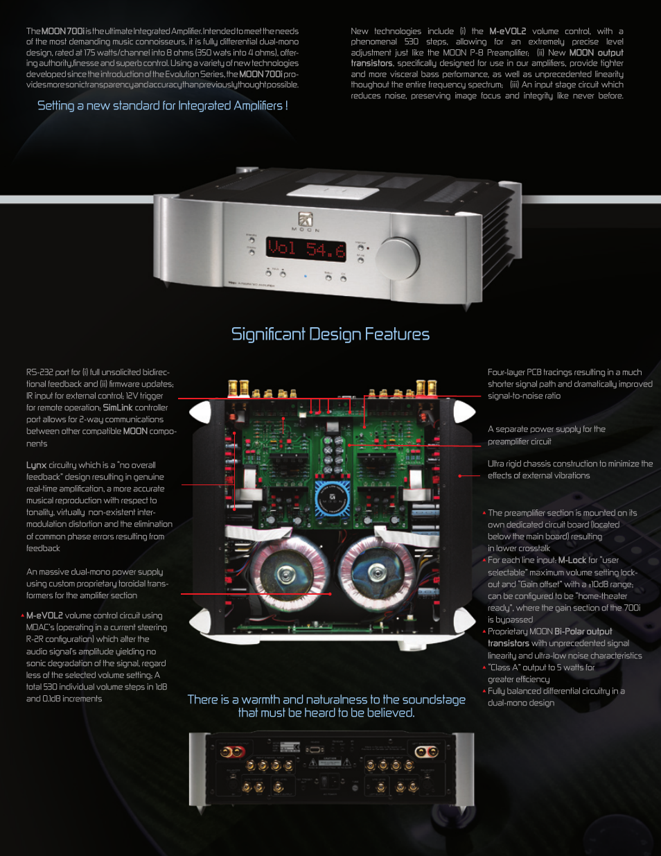 Significant design features, Setting a new standard for integrated amplifiers | Simaudio MOON 700I User Manual | Page 2 / 4