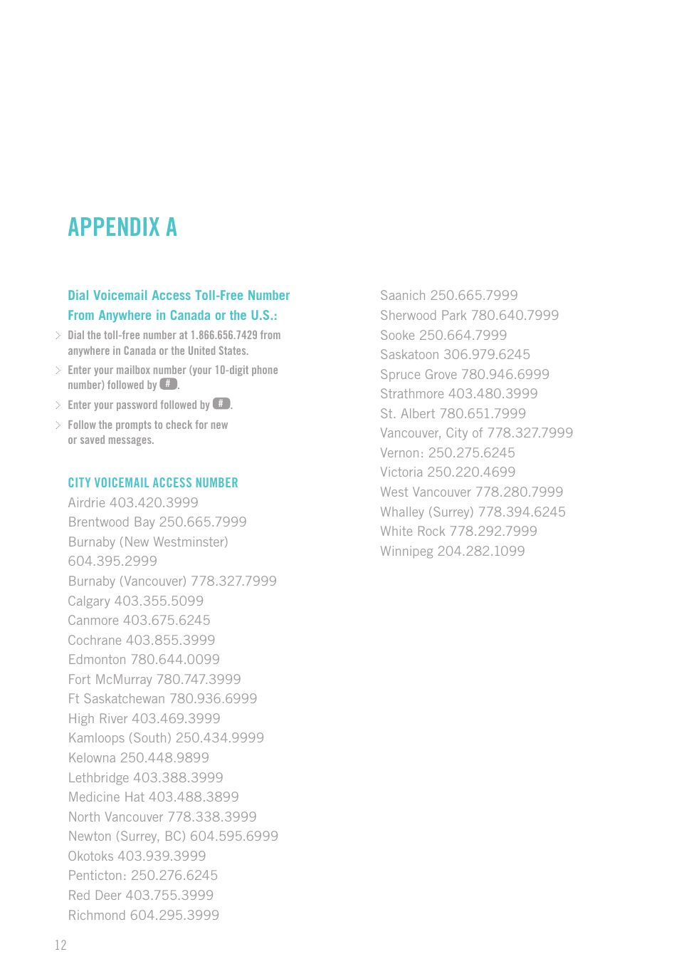 Appendix a | Shaw digital Phone User Manual | Page 14 / 20