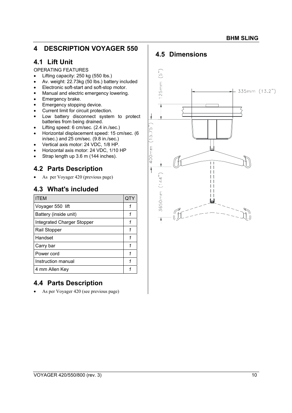 2 parts description, 3 what's included, 4 parts description | 5 dimensions | Sunrise Medical Series 550 User Manual | Page 10 / 26