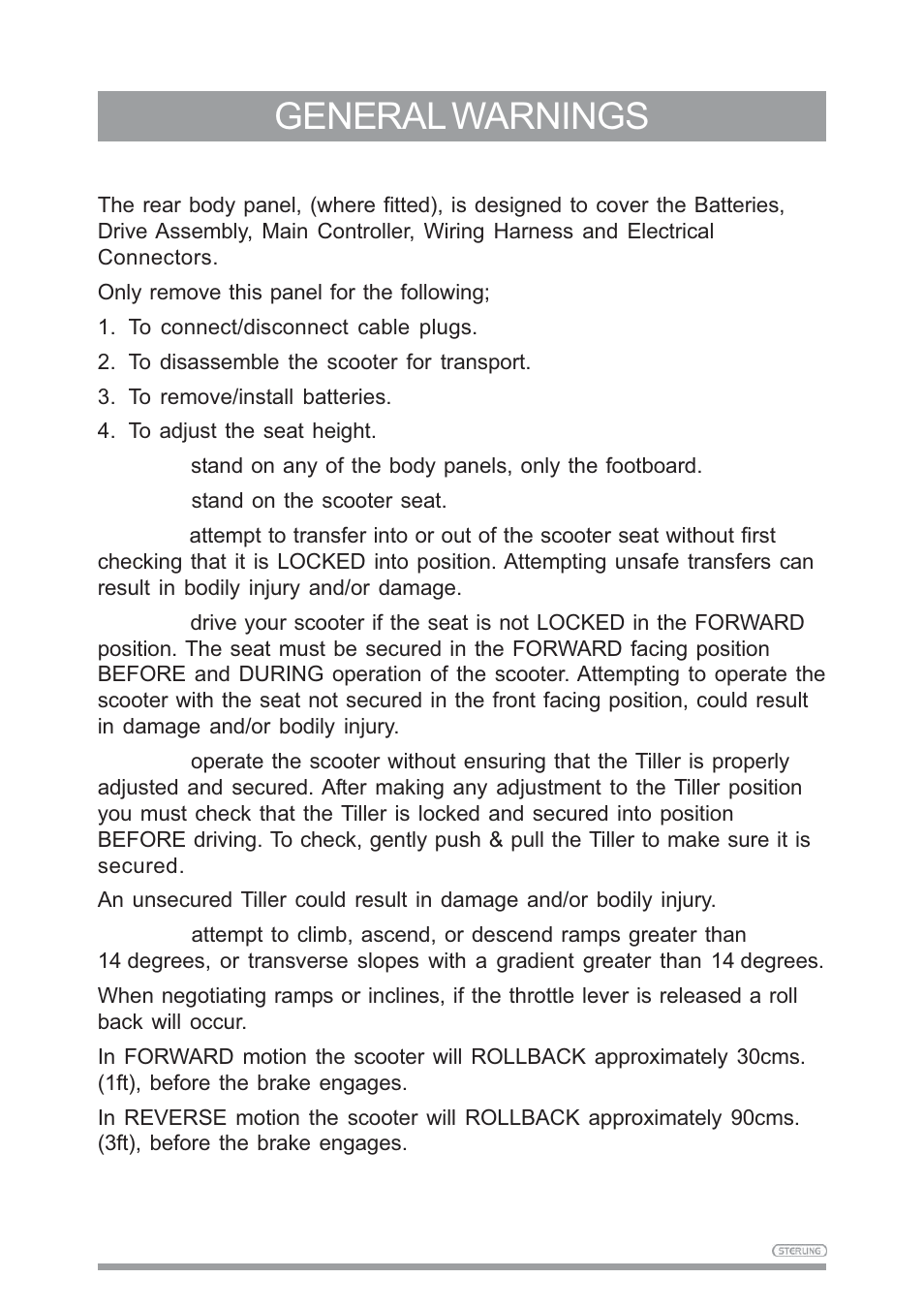 General warnings | Sunrise Medical SAPPHIRE 3 User Manual | Page 10 / 39