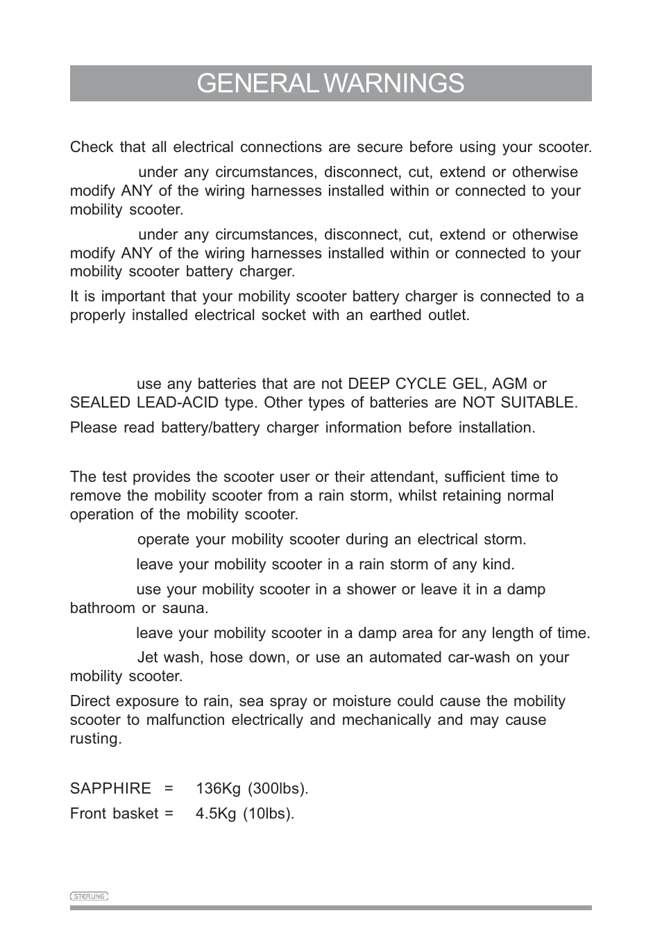 General warnings | Sunrise Medical SAPPHIRE 3 User Manual | Page 11 / 39