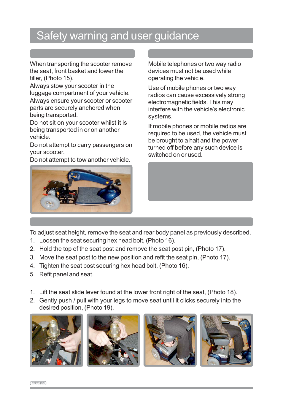 Safety warning and user guidance | Sunrise Medical SAPPHIRE 3 User Manual | Page 19 / 39
