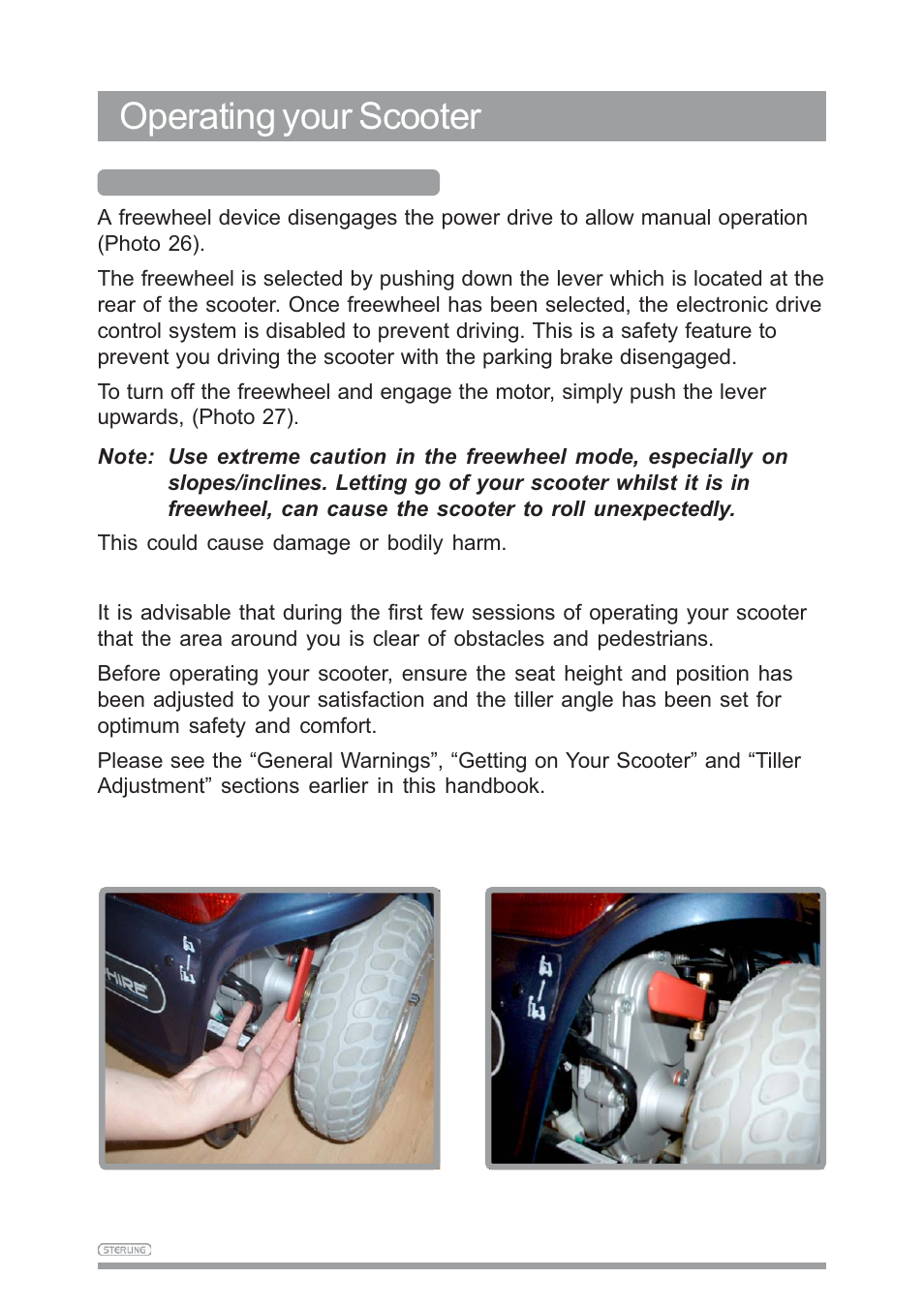 Operating your scooter | Sunrise Medical SAPPHIRE 3 User Manual | Page 23 / 39