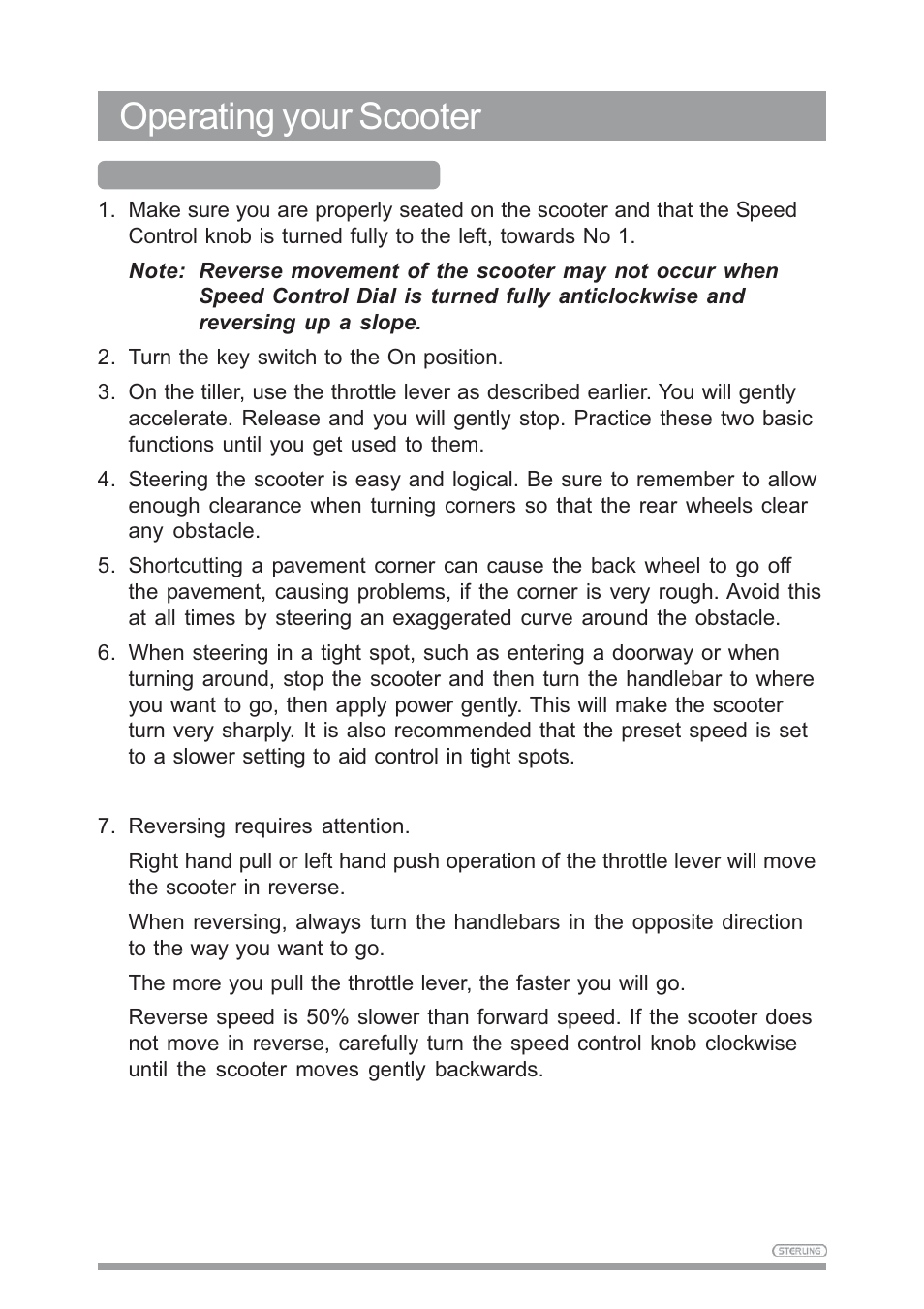 Operating your scooter | Sunrise Medical SAPPHIRE 3 User Manual | Page 24 / 39