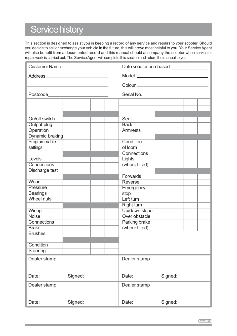 Service history | Sunrise Medical SAPPHIRE 3 User Manual | Page 34 / 39