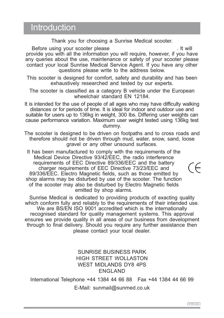Introduction | Sunrise Medical SAPPHIRE 3 User Manual | Page 4 / 39