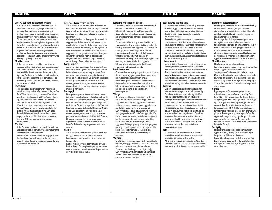 Sunrise Medical Jay Care Back 3500 Series User Manual | Page 8 / 10