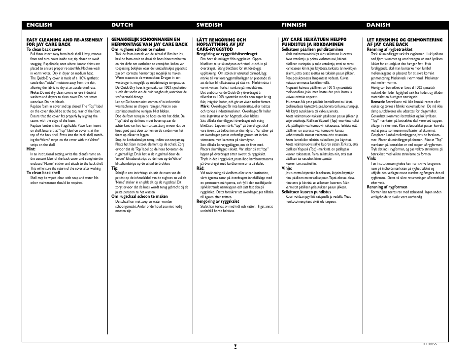 Sunrise Medical Jay Care Back 3500 Series User Manual | Page 9 / 10