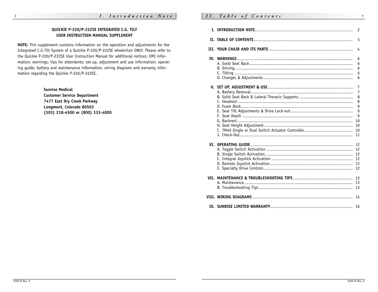 Sunrise Medical Integrated C.G. Tilt P-222SE User Manual | Page 2 / 11