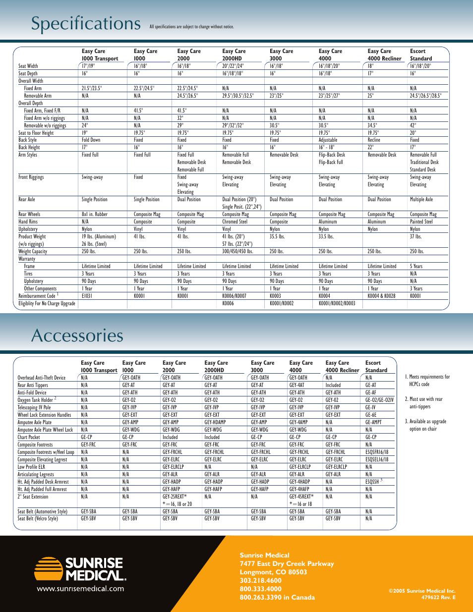 Specifications accessories | Sunrise Medical Wheelerchair User Manual | Page 2 / 6