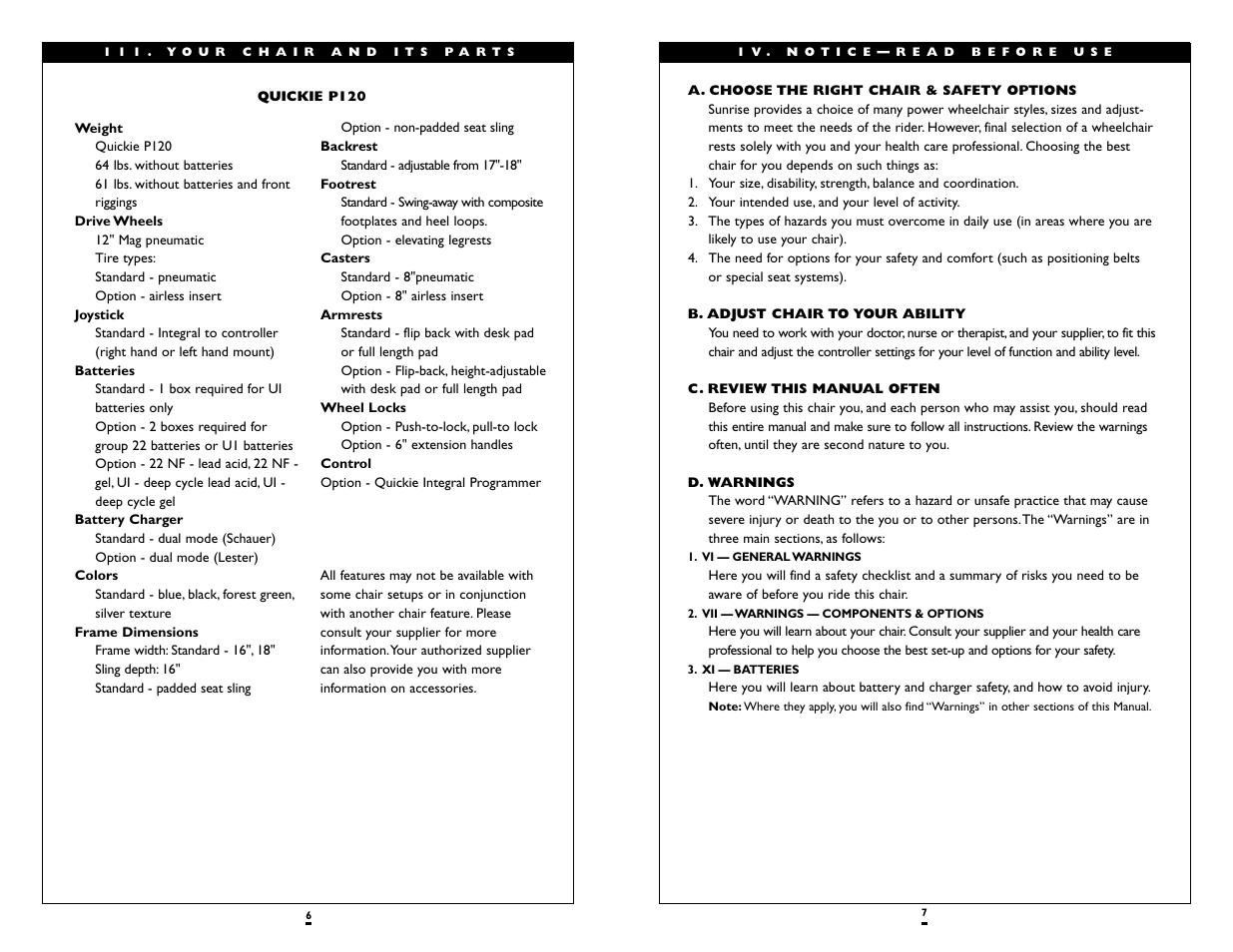 Sunrise Medical Wheelchair Quickie P120 User Manual | Page 4 / 23