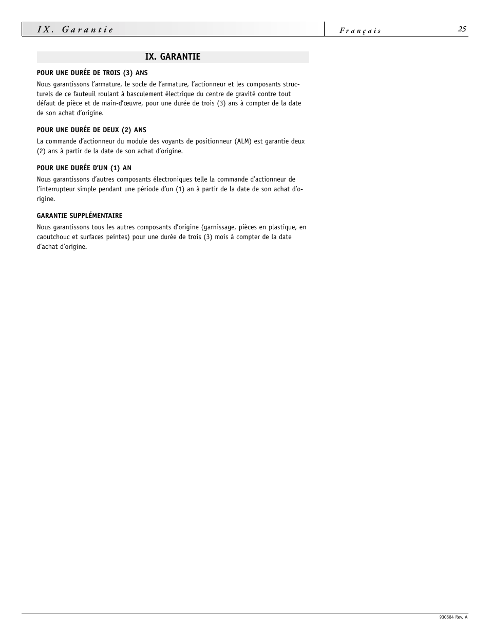 Ix. garantie | Sunrise Medical FREESTYLE M11 User Manual | Page 25 / 40