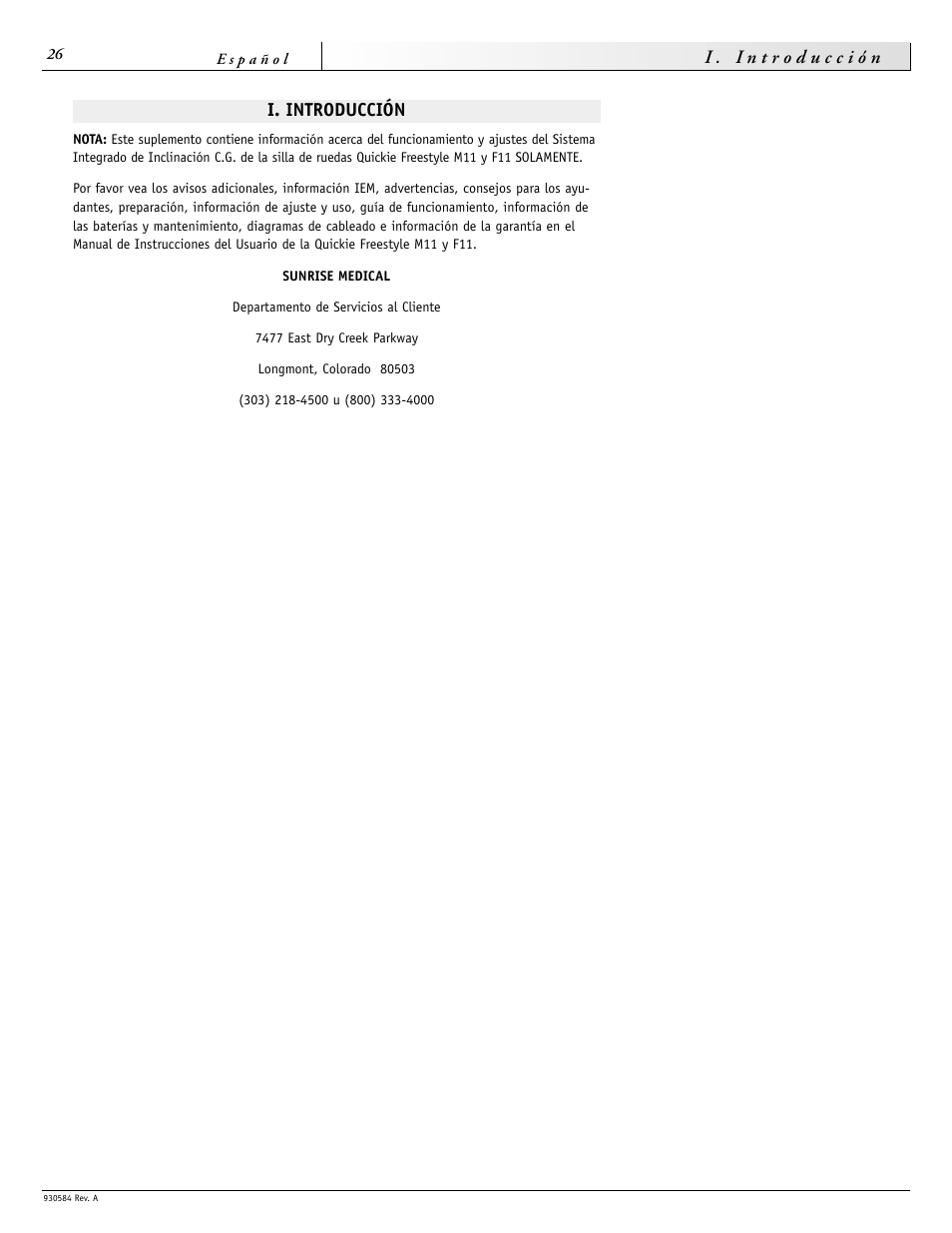 I. introducción | Sunrise Medical FREESTYLE M11 User Manual | Page 26 / 40