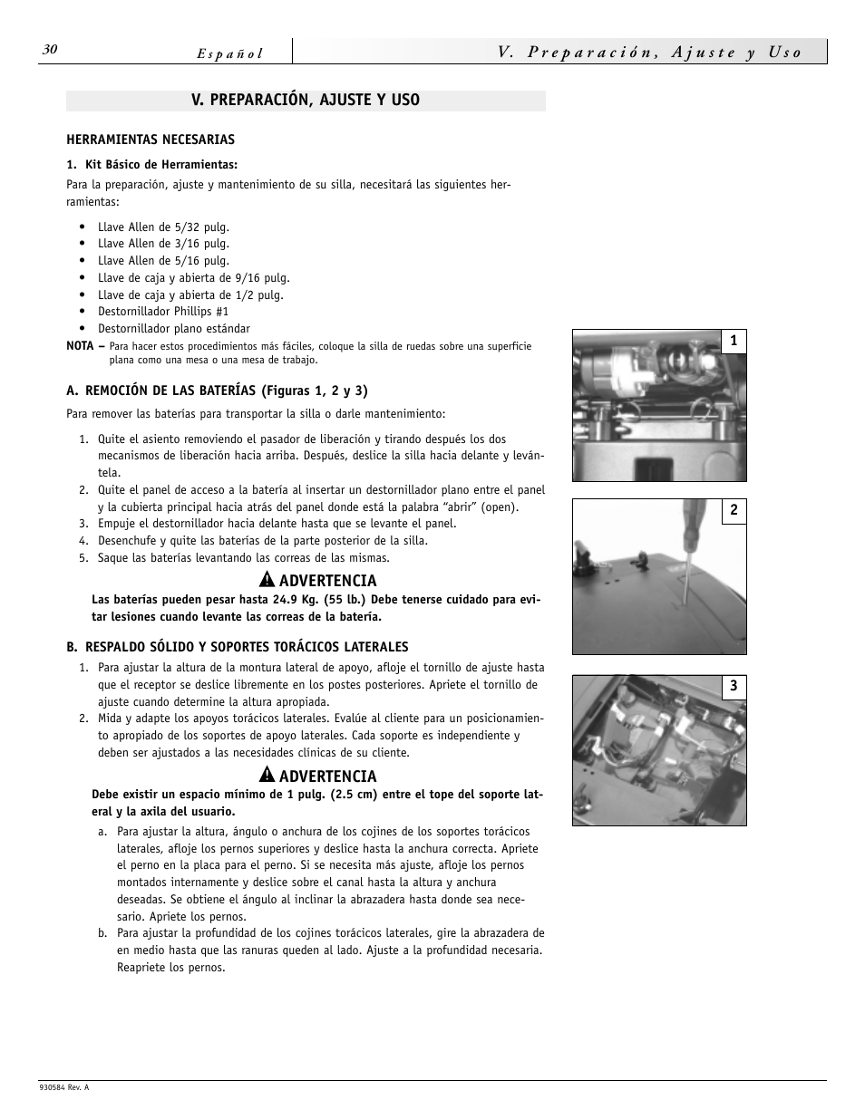 V. preparación, ajuste y uso, Advertencia | Sunrise Medical FREESTYLE M11 User Manual | Page 30 / 40