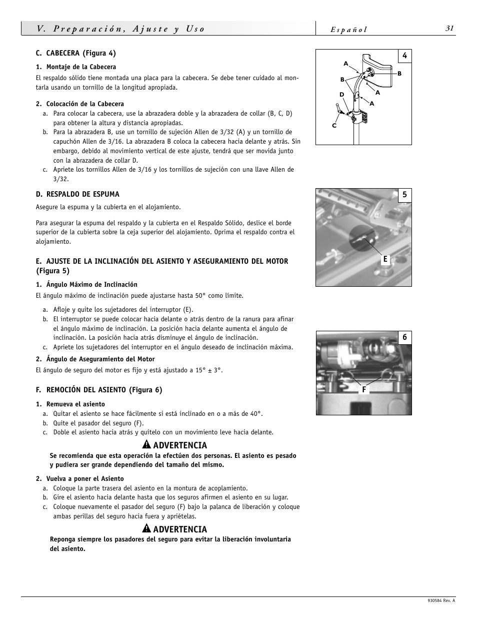 Advertencia | Sunrise Medical FREESTYLE M11 User Manual | Page 31 / 40