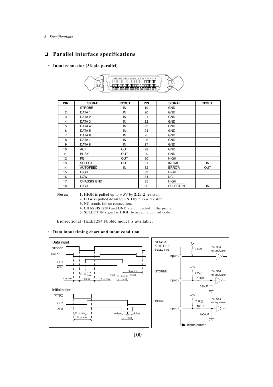 Parallel interface specifications | Seiko BX-900 User Manual | Page 108 / 146