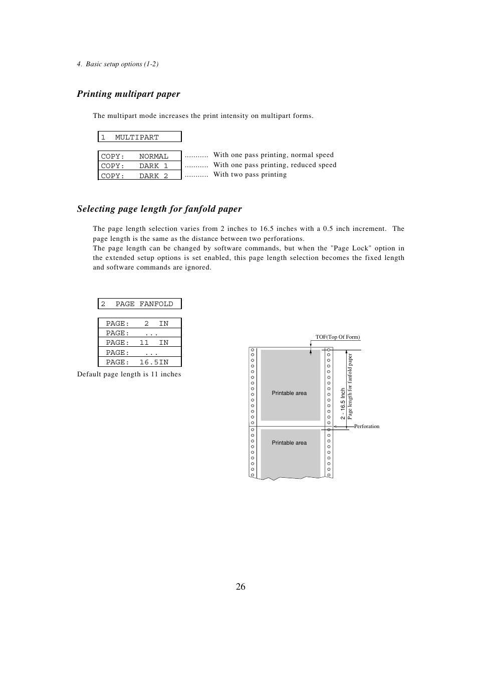 Printing multipart paper, Selecting page length for fanfold paper | Seiko BX-900 User Manual | Page 34 / 146