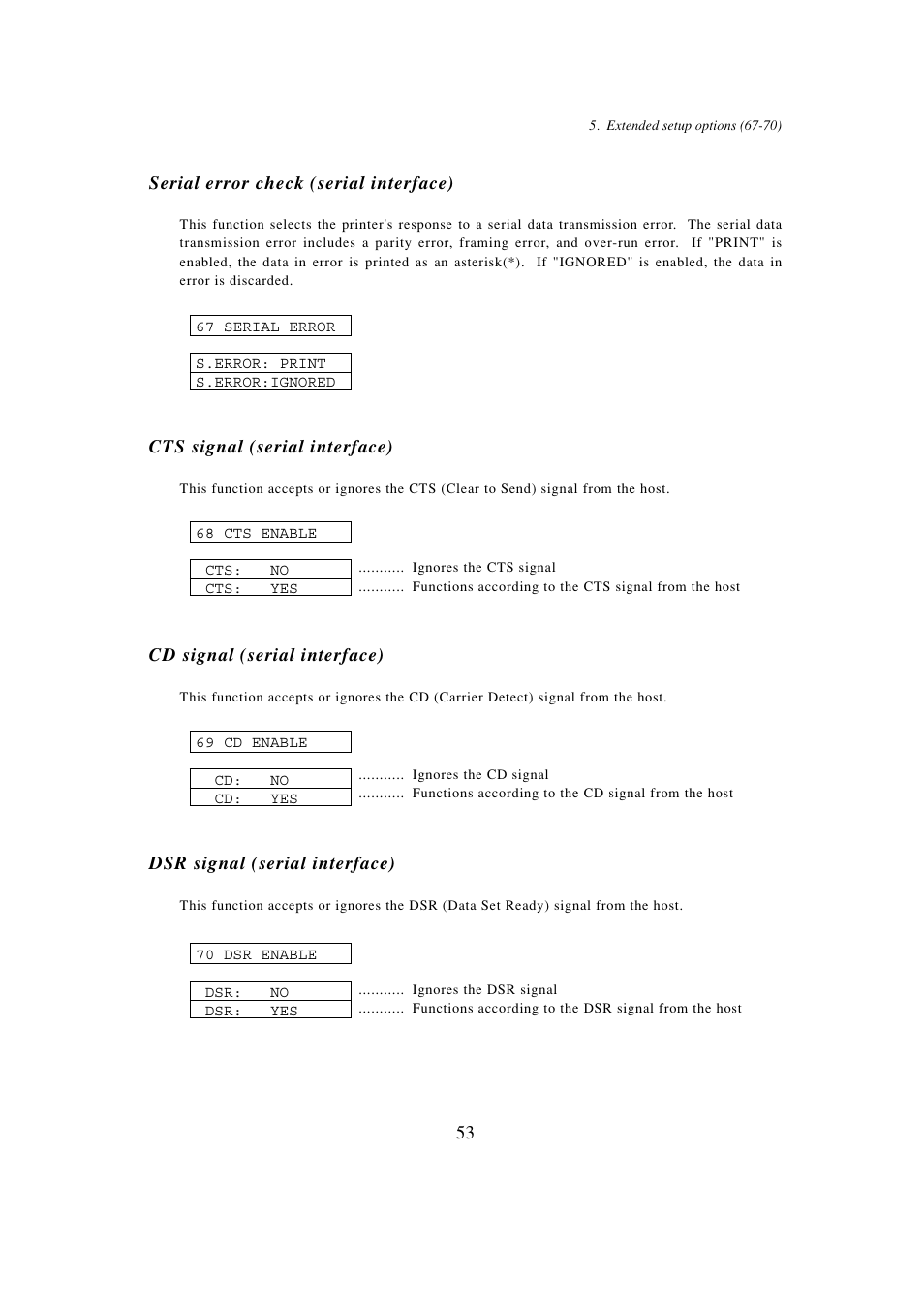 67 serial error check (serial interface), 68 cts signal (serial interface), 69 cd signal (serial interface) | 70 dsr signal (serial interface) | Seiko BX-900 User Manual | Page 61 / 146