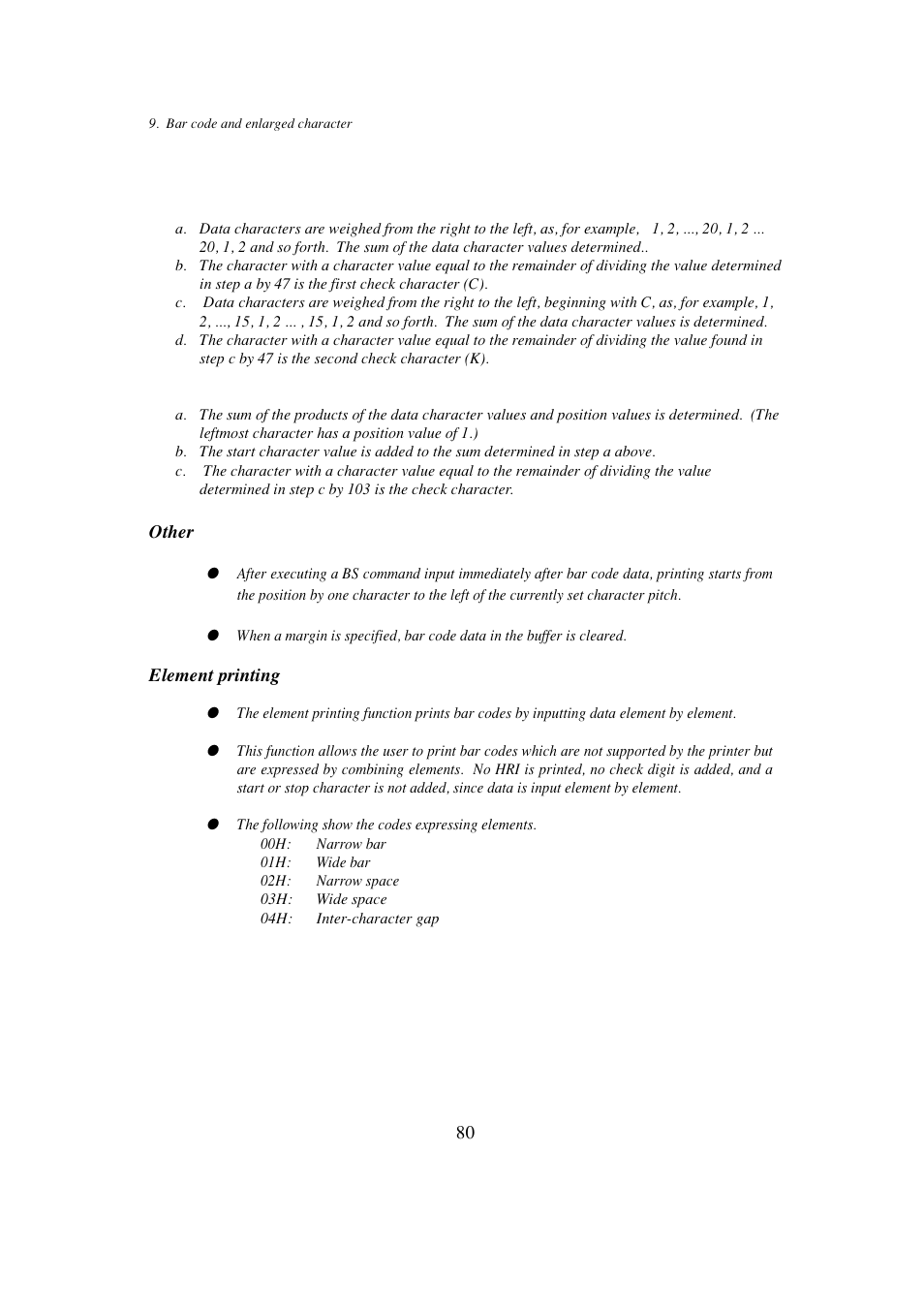 Other, Element printing | Seiko BX-900 User Manual | Page 88 / 146