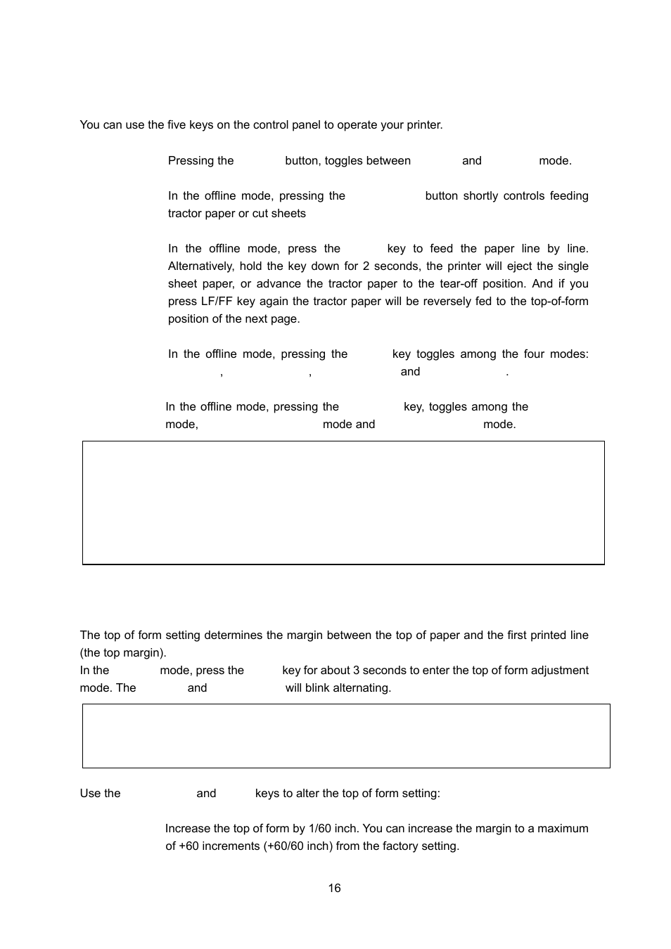 Basic control panel operations, Top of fom adjustment mode, Top of form adjustment mode | Seiko FB 390 User Manual | Page 21 / 50