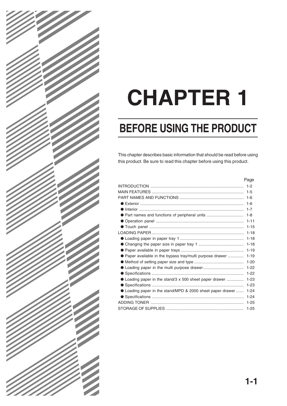 Chapter 1, Before using the product | Sharp AR-P350 User Manual | Page 11 / 118