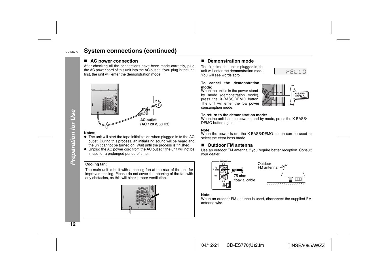 Preparation for use, System connections (continued) | Sharp CP-ES770 User Manual | Page 12 / 36
