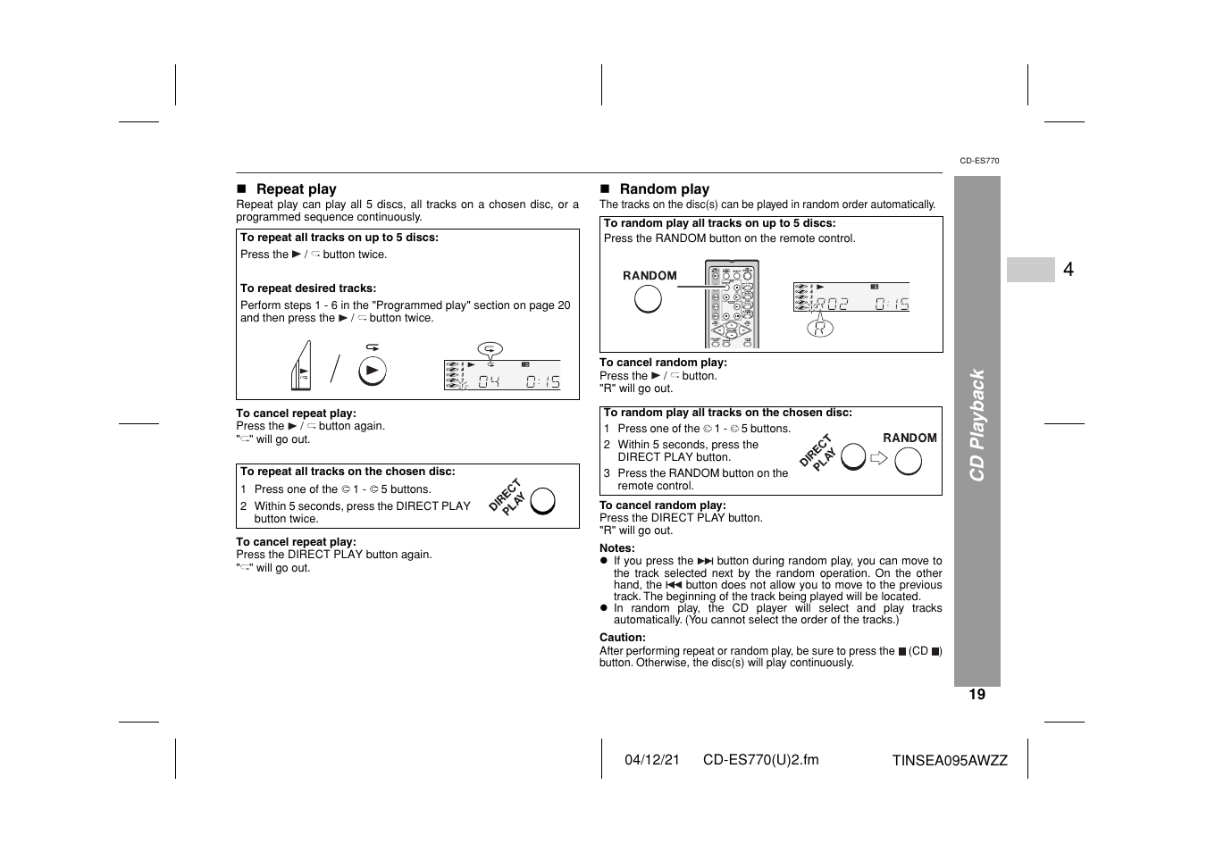 Cd playback | Sharp CP-ES770 User Manual | Page 19 / 36