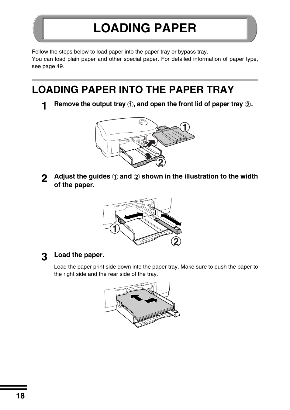 Loading paper, Loading paper into the paper tray | Sharp AJ-2200 User Manual | Page 20 / 55