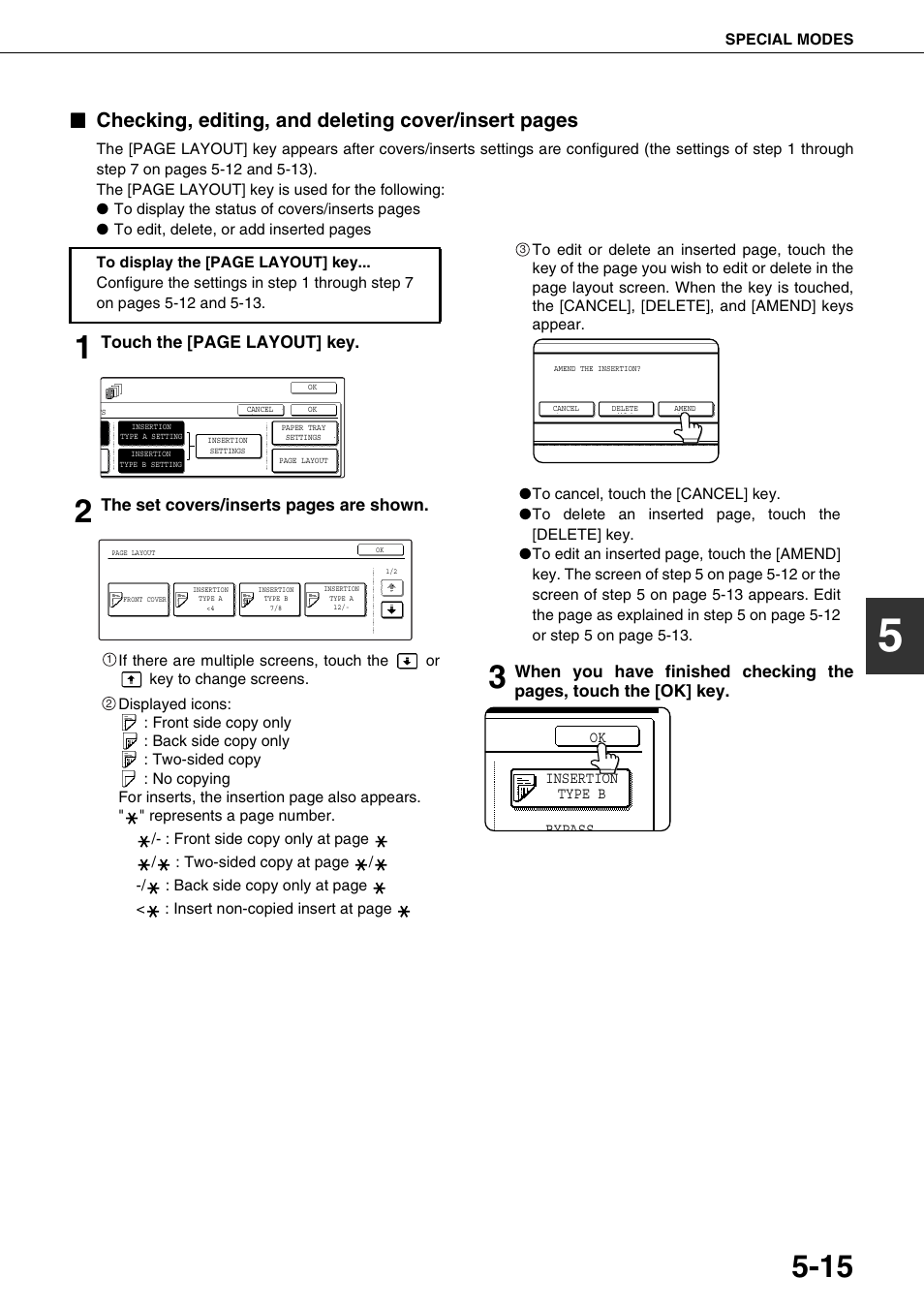 Age 5-15), Checking, editing, and deleting cover/insert pages | Sharp AR-M700N User Manual | Page 111 / 172