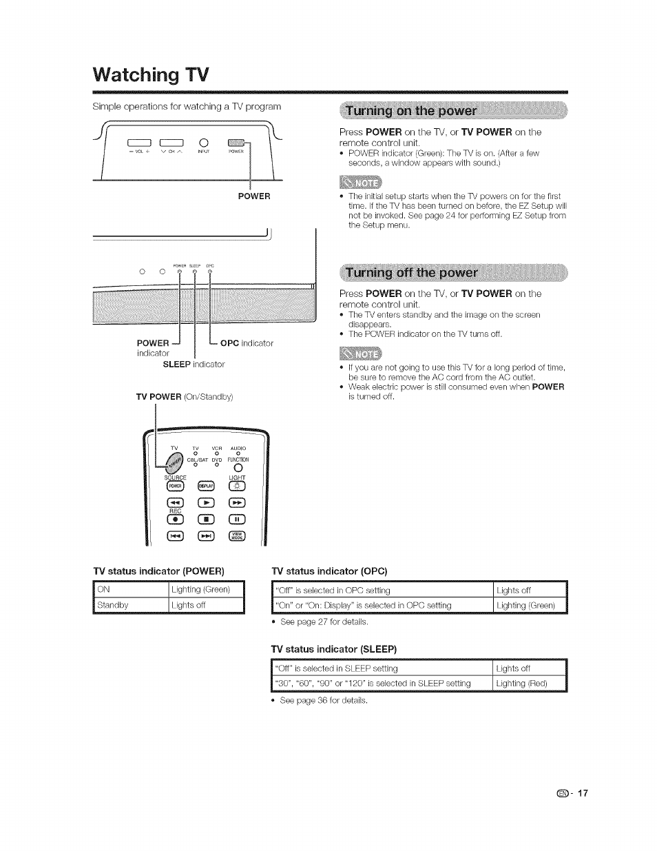 Watching tv, Power, J iurni n;gi ioff ihetpoweir. i | Cd q ce3 ce3, Cd cd cd o cm) | Sharp AQUOS LC-37GP1U User Manual | Page 18 / 61