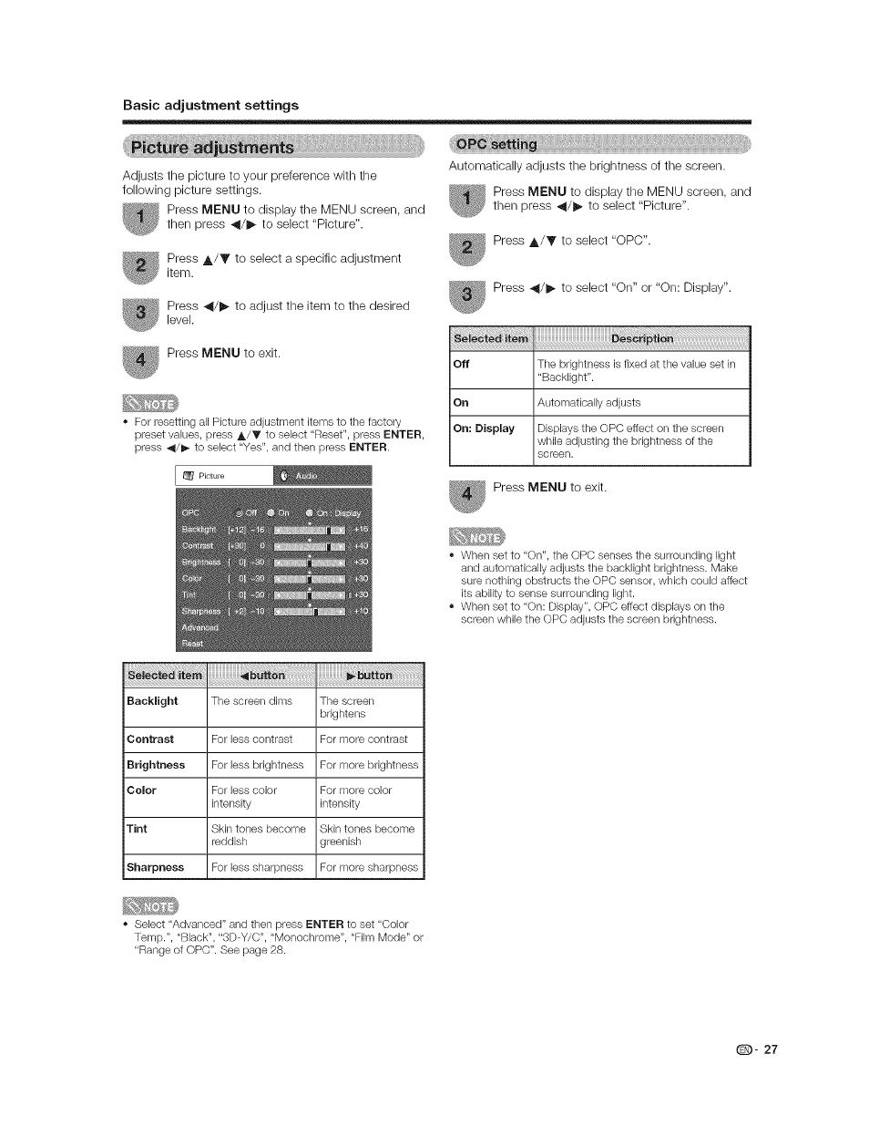 I pi:clyre:;ac||ustim:e;nts | Sharp AQUOS LC-37GP1U User Manual | Page 28 / 61