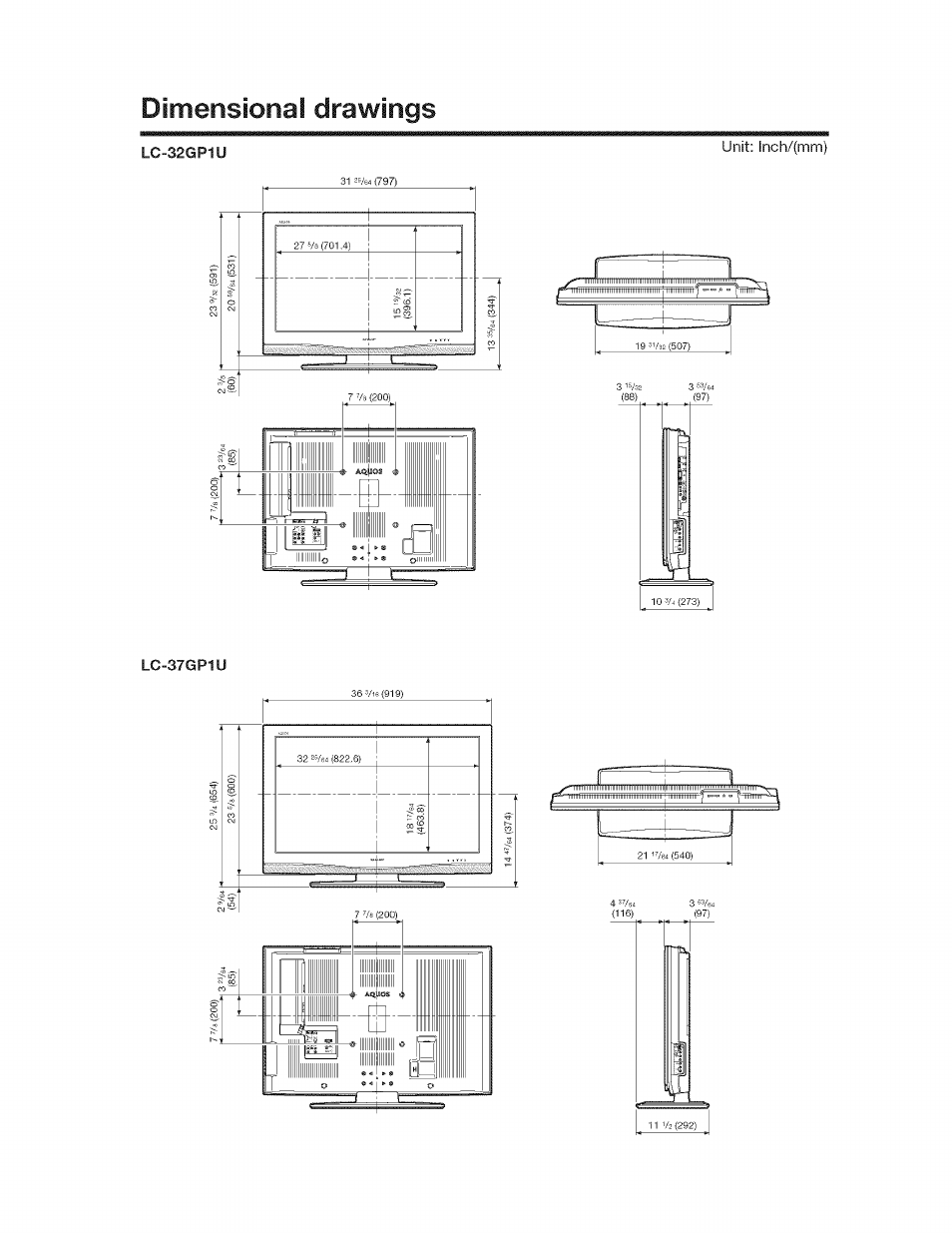 Dimensionai drawings | Sharp AQUOS LC-37GP1U User Manual | Page 60 / 61