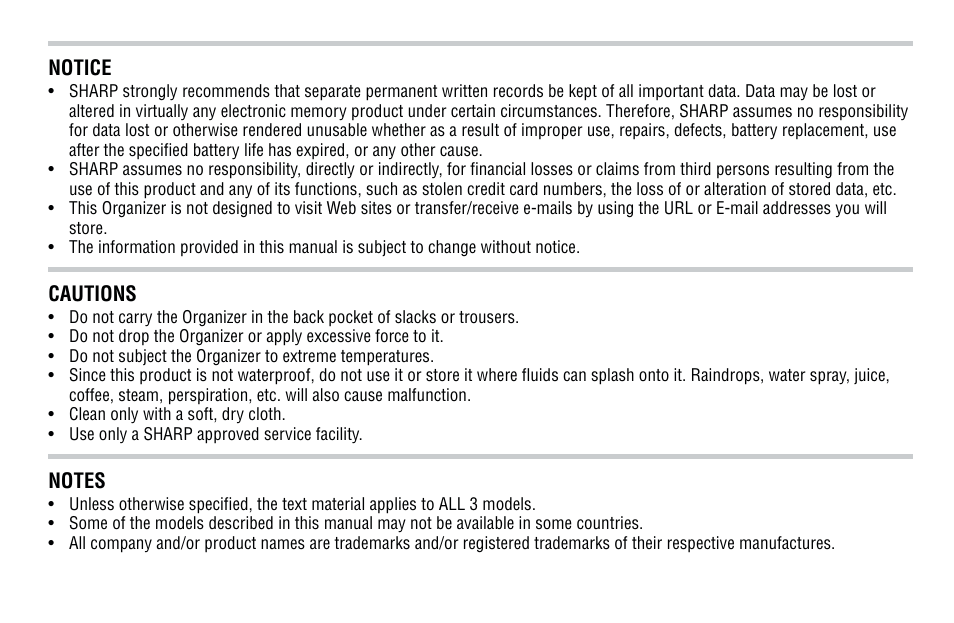 Sharp Electronic Organizer El-6850 User Manual | Page 2 / 40