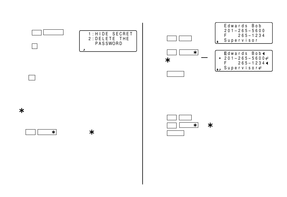 Designating listings as secret, Changing secret listings to non-secret, Recalling (and editing) secret listings | Sharp Electronic Organizer El-6850 User Manual | Page 23 / 40