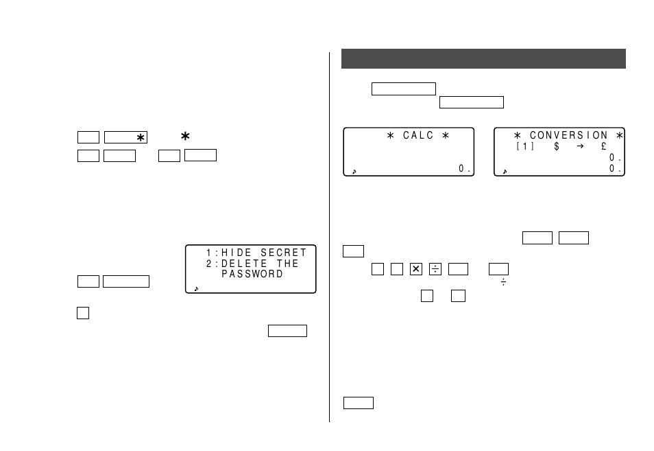 Calculator mode, Deleting and changing the password, Calculation | Errors | Sharp Electronic Organizer El-6850 User Manual | Page 24 / 40