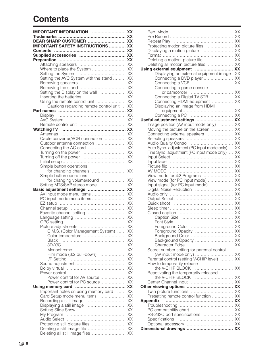 Sharp Aquos LC 32G4U User Manual | Page 6 / 104