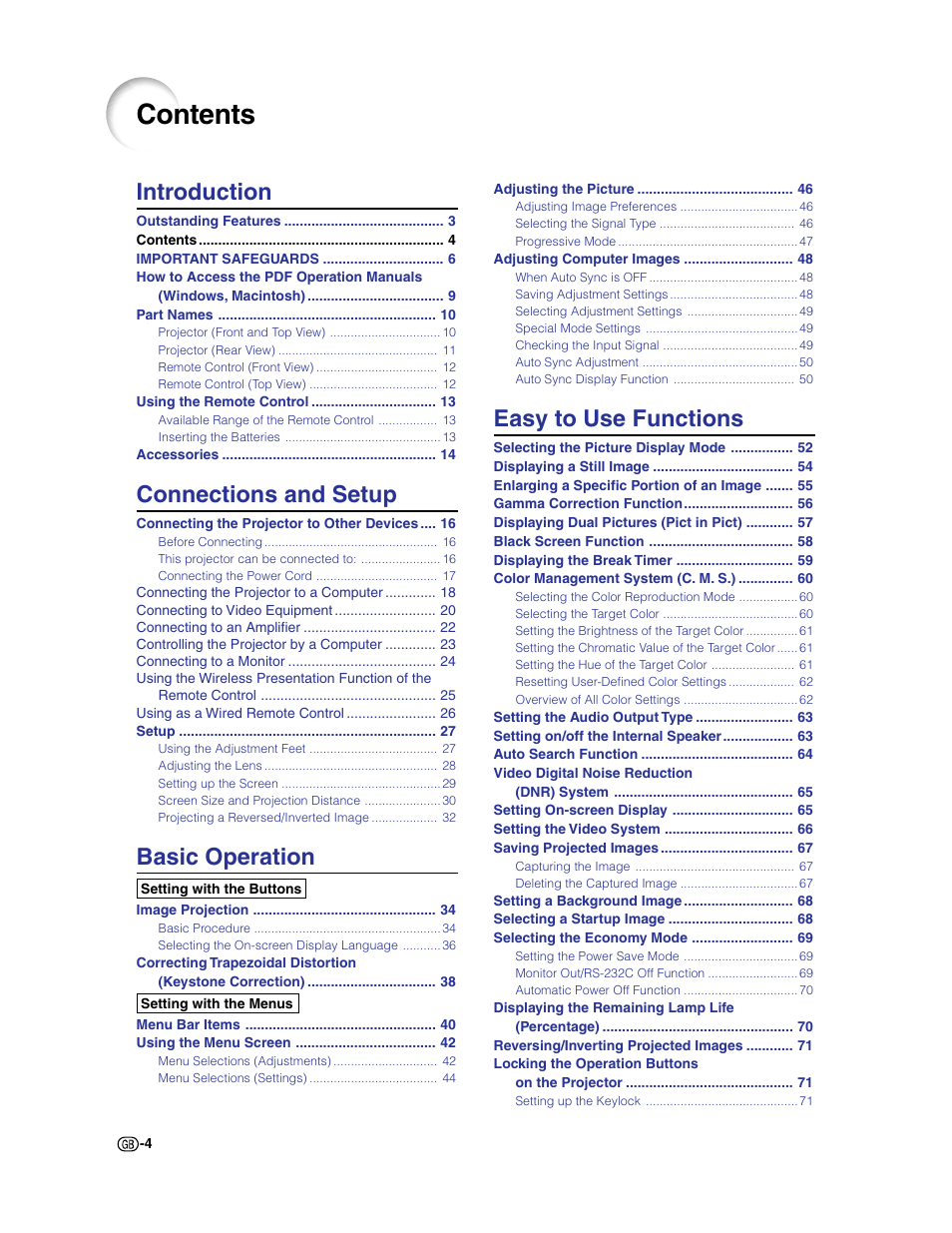 Sharp XG-C50X User Manual | Page 6 / 104