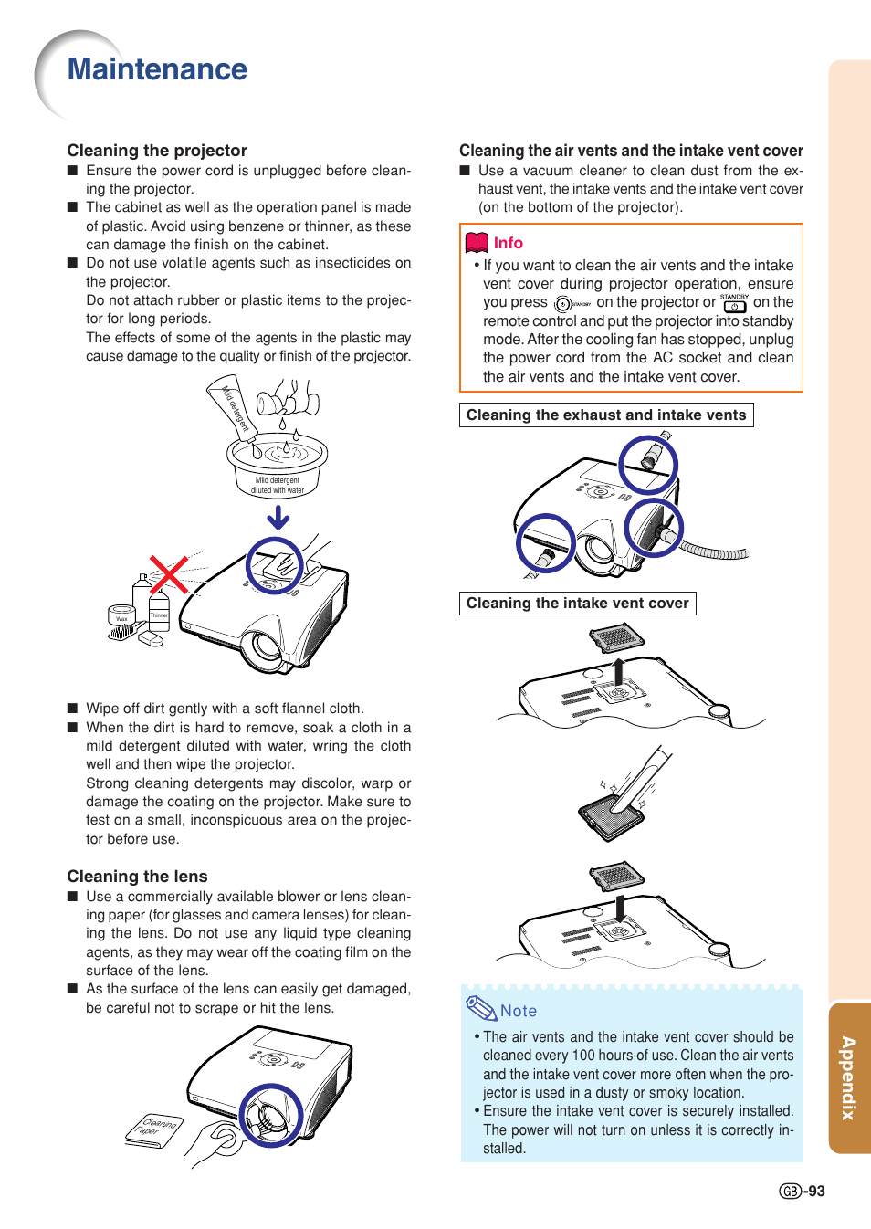 Appendix, Maintenance | Sharp XG-PH70X User Manual | Page 95 / 110