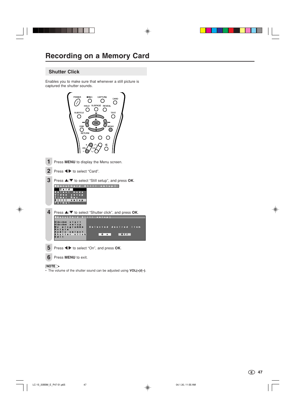 Shutter click | Sharp AQUOS LC-20B5M User Manual | Page 48 / 61